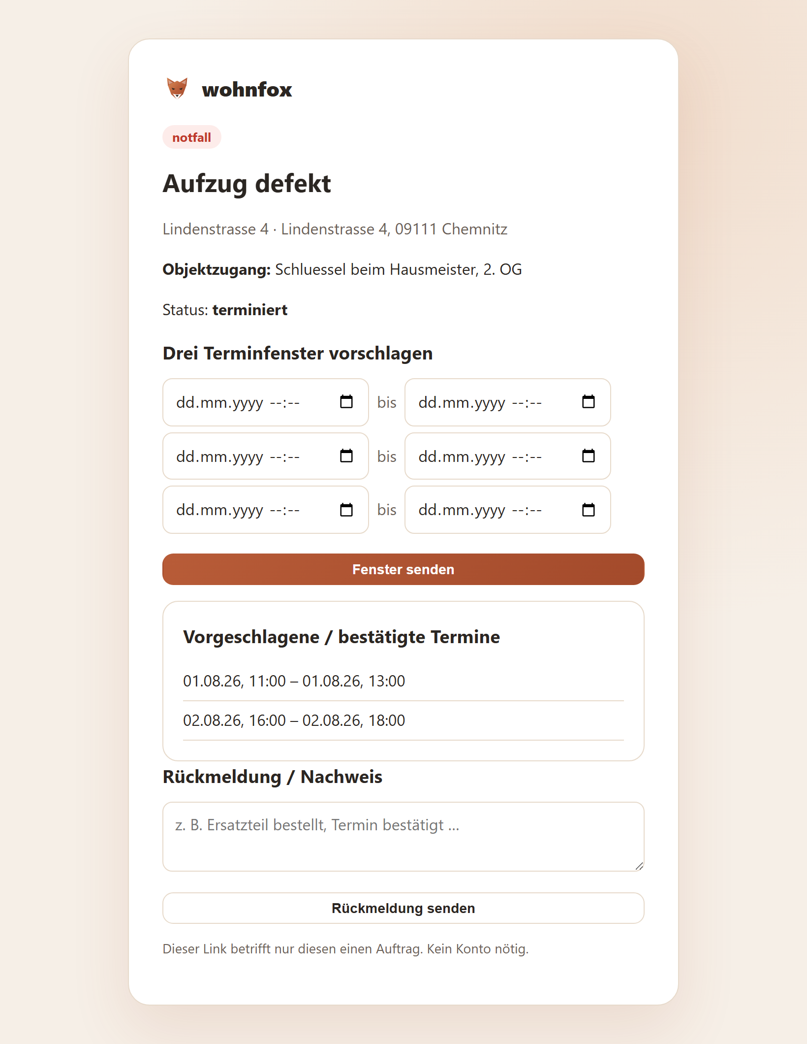 Dienstleister-Auftrag per Token-Link