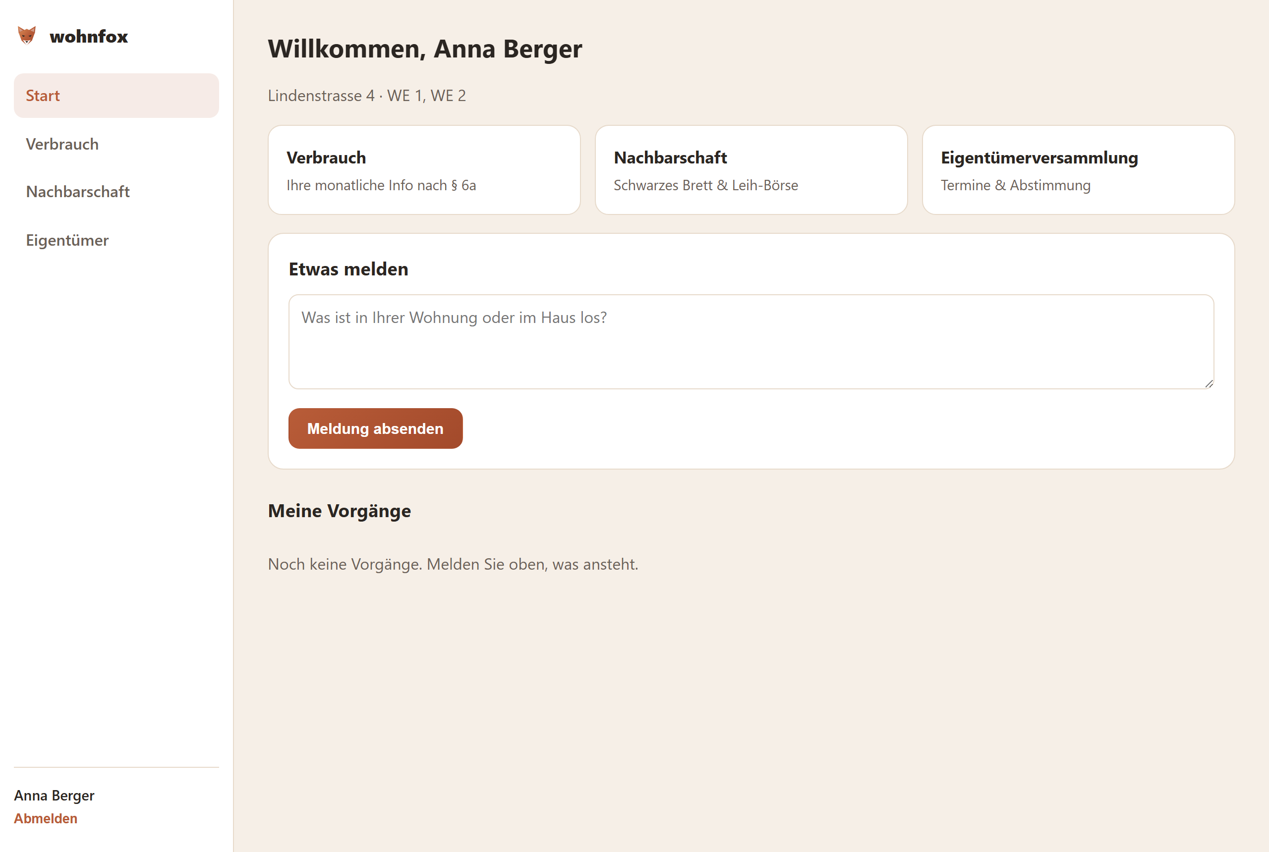 Bewohner-Portal Startseite